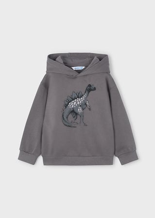 Mayoral Erkek Çocuk Gri Şardonlu Kapüşonlu Sweatshirt | 4-10 Yaş, Dinazor Baskılı