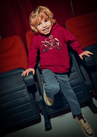 Mayoral Erkek Çocuk Kırmızı Şardonlu Kapüşonlu Sweatshirt | 4-10 Yaş, Motosiklet Baskılı