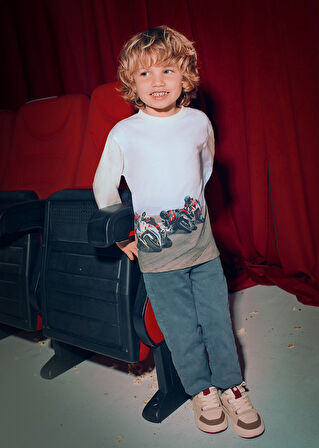 Mayoral 4-10 Yaş Erkek Çocuk Motosiklet Yarışı Baskılı Bisiklet Yaka Uzun Kollu T-Shirt | %100 Pamuk