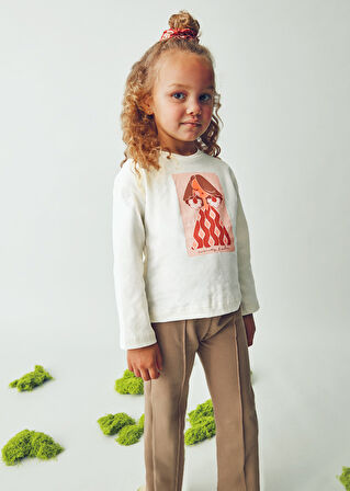 Mayoral Kız Çocuk 2’li Set (4-10 Yaş) – Krem Renk Baskılı Pamuk Bluz ve Çiçek Desenli Tokalı Set