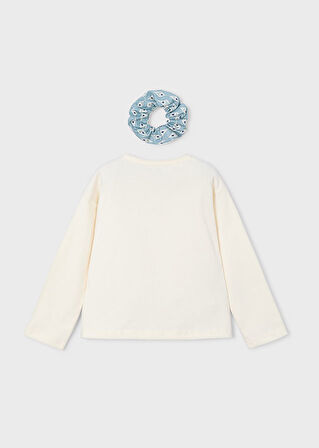 Mayoral Kız Çocuk 2’li Set (4-10 Yaş) – Krem Renk Baskılı Pamuk Bluz ve Çiçek Desenli Tokalı Set