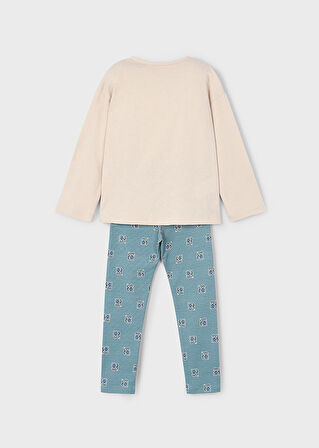 Mayoral Kız Çocuk 2'li Takım (4-10 Yaş) – %100 Pamuk Baskılı Bluz ve Desenli Tayt