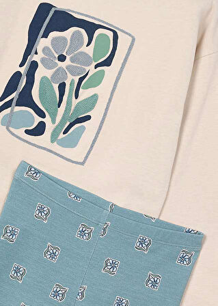 Mayoral Kız Çocuk 2'li Takım (4-10 Yaş) – %100 Pamuk Baskılı Bluz ve Desenli Tayt