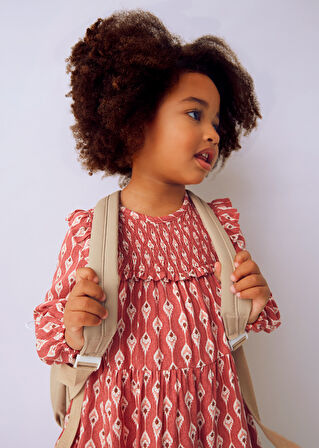 Mayoral Kız Çocuk Kırmızı Desenli Elbise (4-10 Yaş) – Uzun Kollu, Bisiklet Yaka, Pamuk Astarlı