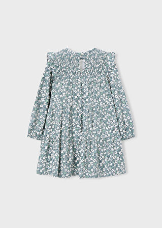 Mayoral Kız Çocuk Yeşil Desenli Elbise (4-10 Yaş) – Uzun Kollu, Bisiklet Yaka, Pamuk Astarlı