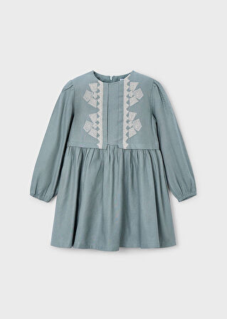 Mayoral 4-10 Yaş Kız Çocuk Yeşil Etnik Desenli Elbise | Pamuk Astarlı