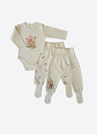 KİTİKATE ORGANİK FLY ÜÇLÜ ÇORAPTOLONLU TAKIM - BEJ