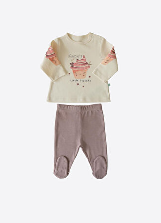 KİTİKATE ORAGNİK LITTLE CUPCAKE İKİLİ TAKIM - BEJ-MURDUM