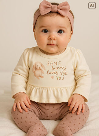 KİTİKATE ORGANİK BUNNY LOVES YOU İKİLİ TAKIM - BEJ-MURDUM