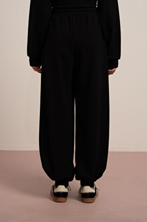 09-15 YAŞ ARASI KIZ ÇOCUK 2 İPLİK LASTİK PAÇA PANTOLON - SİYAH