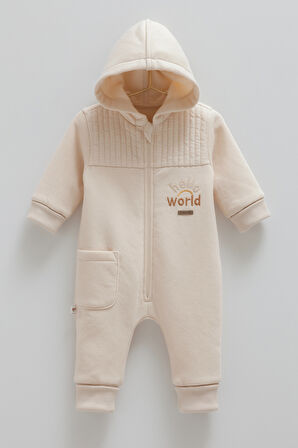 CARAMELL ANIMALS WORD İÇİ ŞARDONLU FERMUARLI KAPŞONLU TULUM (01-12 AY ARASI) - BEJ