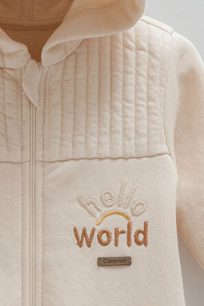 CARAMELL ANIMALS WORD İÇİ ŞARDONLU FERMUARLI KAPŞONLU TULUM (01-12 AY ARASI) - BEJ