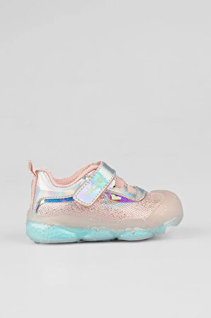 Vicco Pety 22-25 Numara Kız Çocuk Pudra Işıklı Cırtlı Spor Ayakkabı – Anatomik Taban Aya Destek