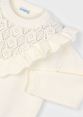 Mayoral Kız Çocuk Örme Kazak | Krem Renk, Fırfır Detaylı (4-10 Yaş)