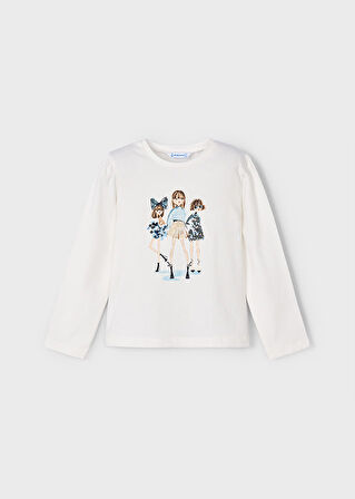 Mayoral 4-10 Yaş Kız Çocuk Bluz ve Şort Takımı | Ekru Renk, Pul Detaylı Bluz & Dokuma Şort