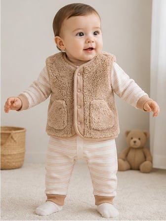 CARAMELL 1-12 AY ARASI WİLD PELUŞ YELEKLİ TULUM - KAHVE
