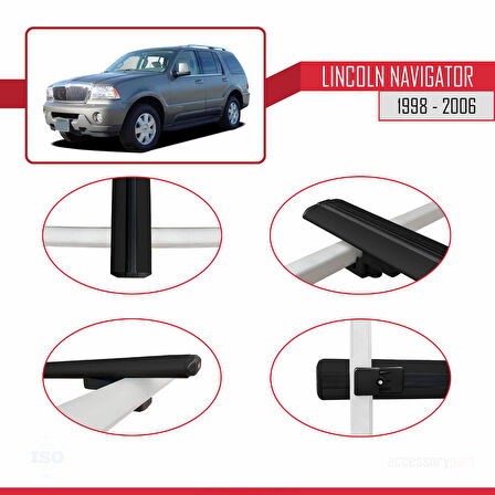 Lincoln Navigator 1998-2006 Arası ile Uyumlu BASIC Model Ara Atkı Tavan Barı Siyah 2 Adet