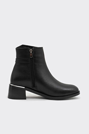 Hakiki Deri Kısa Topuklu Fermuarlı Kadın Bot 