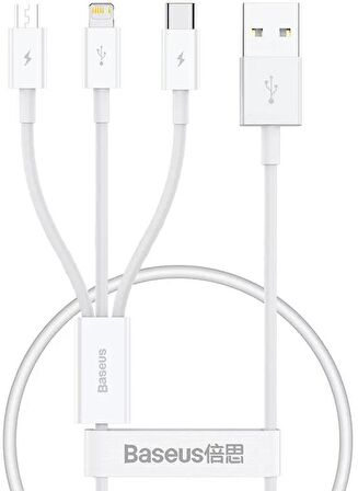 Baseus 3İN1 Micro Type-C iPhone Şarj Kablo Kısa Powerbank Kablosu İphone 11 12 13 14 15 Pro Max Şarj
