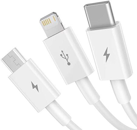 Baseus 3İN1 Micro Type-C iPhone Şarj Kablo Kısa Powerbank Kablosu İphone 11 12 13 14 15 Pro Max Şarj