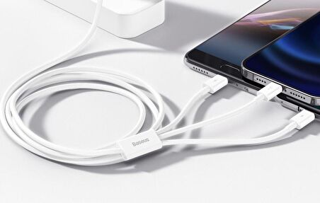 Baseus 3İN1 Micro Type-C iPhone Şarj Kablo Kısa Powerbank Kablosu İphone 11 12 13 14 15 Pro Max Şarj
