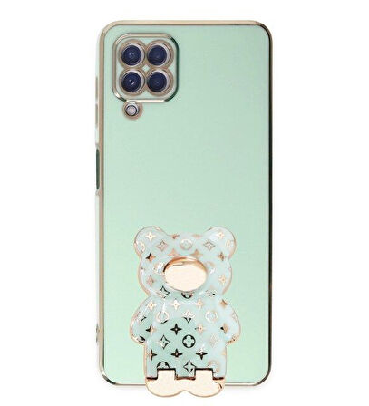 Smcase Samsung Galaxy M12 Kılıf Standlı Kamera Korumalı Cute Bear Silikon