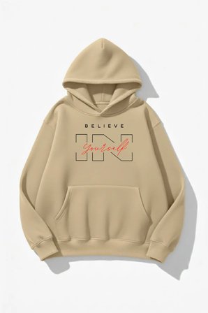 Unisex Yumuşak Dokulu Believe In Yourself Baskılı Tasarım Oversize 3 İplik Hoodie Sweatshirt