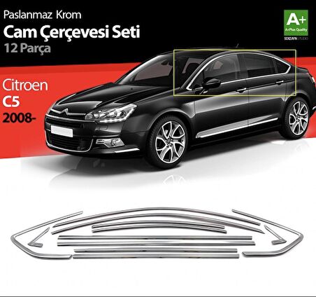 S-Dizayn Citroen C5 Krom Cam Çerçeve Seti 12 Prç 2008-2017 (Bütün-Formlu)