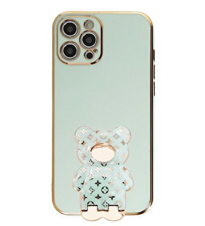Smcase Apple iPhone 13 Pro Kılıf Standlı Kamera Korumalı Cute Bear Silikon