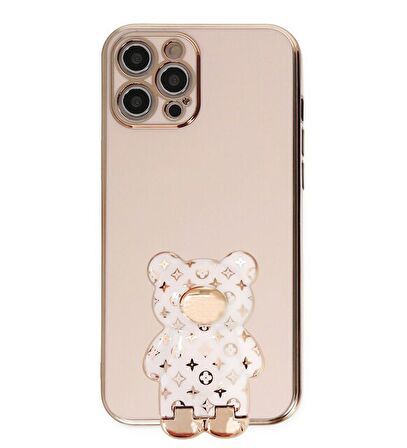 Smcase Apple iPhone 13 Pro Max Kılıf Standlı Kamera Korumalı Cute Bear Silikon