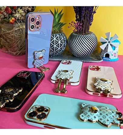 Smcase Apple iPhone 13 Pro Max Kılıf Standlı Kamera Korumalı Cute Bear Silikon