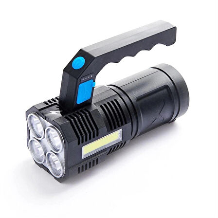 Şarjlı Ultra Parlak 4 LED + Yan Cob LED Saplı El Feneri Kamp Avcılık Günlük Yaşam Kullanım