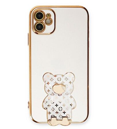 Smcase Apple iPhone 12 Kılıf Standlı Kamera Korumalı Cute Bear Silikon