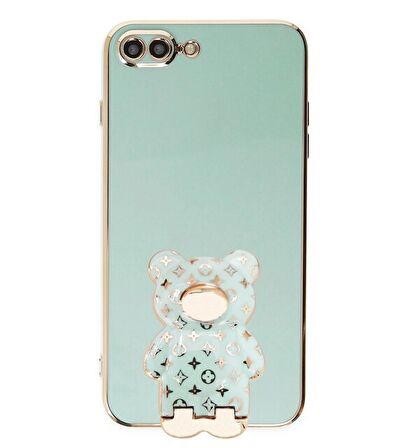 Smcase Apple iPhone 7 Plus Kılıf Standlı Kamera Korumalı Cute Bear Silikon