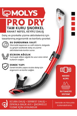 MOLYS ANGEL DALIŞ MASKESİ + ANTI FOG (BUĞU ÖNLEYİCİ FİLM) + PRO FULL DRY TAM KURU ŞNORKEL + MASKE KUTUSU SET