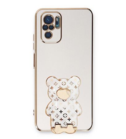 Smcase Xiaomi Redmi Note 10S Kılıf Standlı Kamera Korumalı Cute Bear Silikon