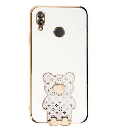 Smcase Huawei Y6 2019 Kılıf Standlı Kamera Korumalı Cute Bear Silikon