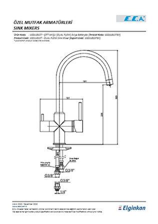 Eca Çift Akışlı (dual Flow) Eviye Bataryası