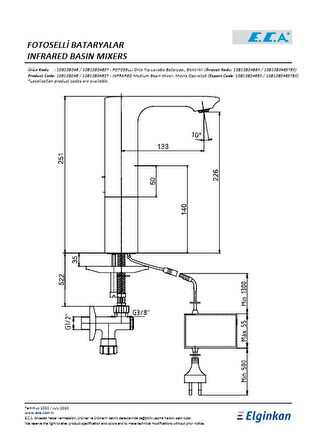 Eca Compact Fotoselli Orta Boy Lavabo Bataryası Elektrikli