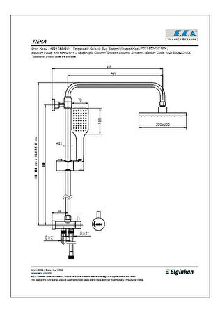 Eca Tiera Teleskobik Kolonlu Duş Sistemi Mat Siyah 200x200