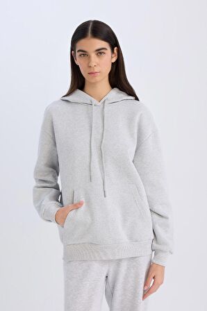 DeFacto Relax Fit Kapüşonlu Kanguru Cepli Kalın Basic Düz Sweatshirt W8071AZ24WNGR210