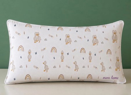 More Home Müslin Bebek Yastık Kılıfı Ördekli Krem 35x45 cm Nefes Alabilen