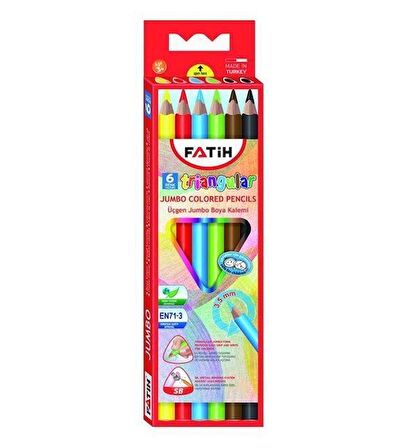 Fatih Kuru Boya Tam Boy Jumbo Üçgen Triangular Kalemi 6 Renk 3,5 MM 33490