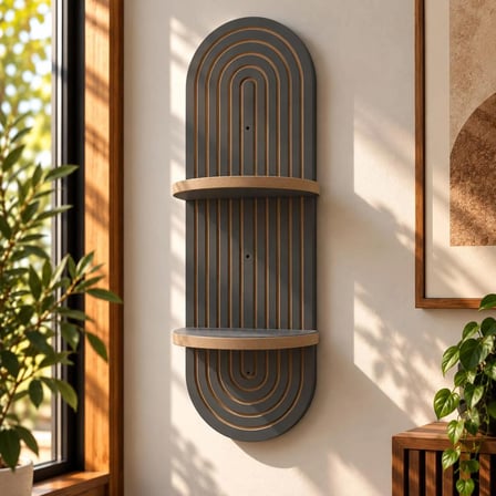 Antrasit Ahşap 2 Katlı Modern Duvar Rafı 85x30