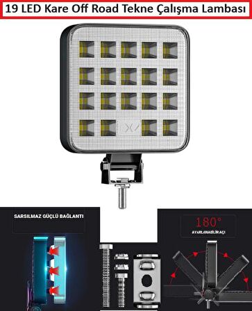 19 LED Kare Off Road Tekne Çalışma Lambası Spot Lambası Işık Araba 6500K