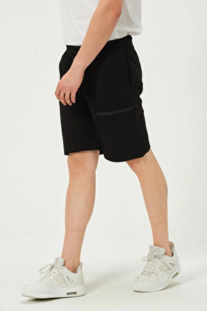 Erkek Fermuar Detaylı Şort Siyah