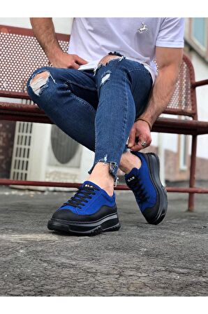 Siyah Taban Erkek Ayakkabı Mavi Topuk Boyu 3 Cm
