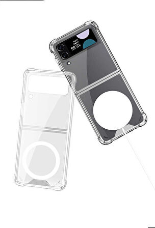 Smcase Samsung Galaxy Z Flip 4 Kılıf Wiriless Şarj Destekli Antishock Köşeli Silikon