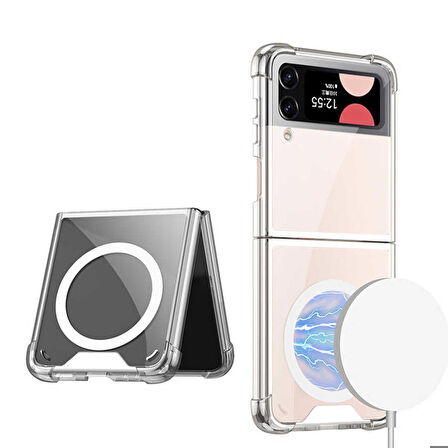 Smcase Samsung Galaxy Z Flip 4 Kılıf Wiriless Şarj Destekli Antishock Köşeli Silikon