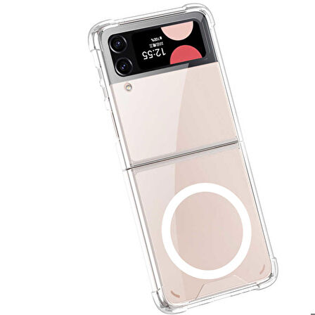 Smcase Samsung Galaxy Z Flip 4 Kılıf Wiriless Şarj Destekli Antishock Köşeli Silikon